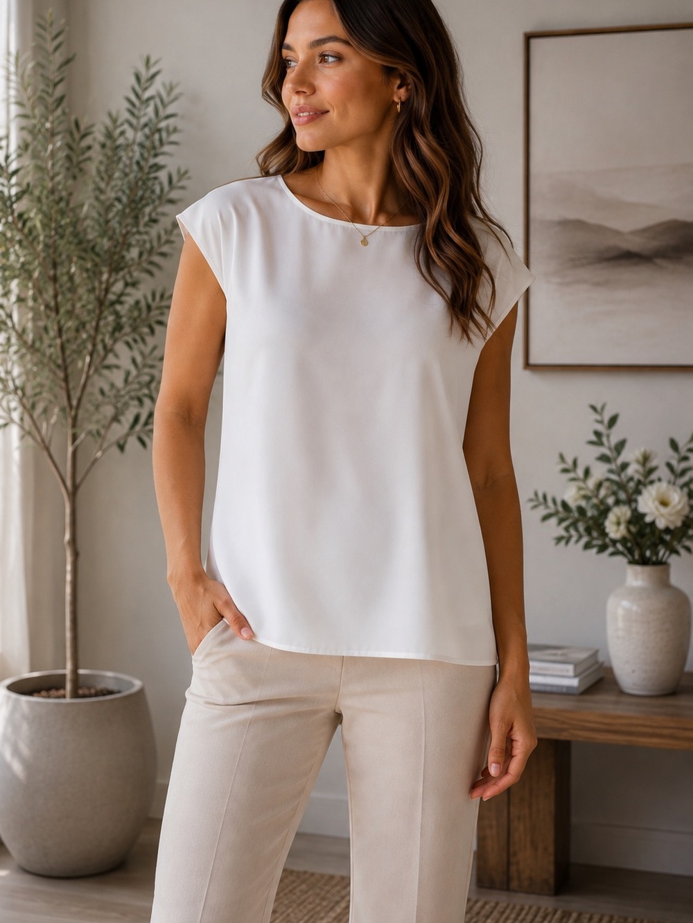Paule Ka Cream Silk Blend Cap Sleeve Blouse Size 38